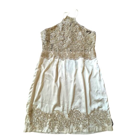 NWT Hello Molly Champagne Satin and Lace Halter Cocktail Dress - Size 12 - Picture 5 of 15
